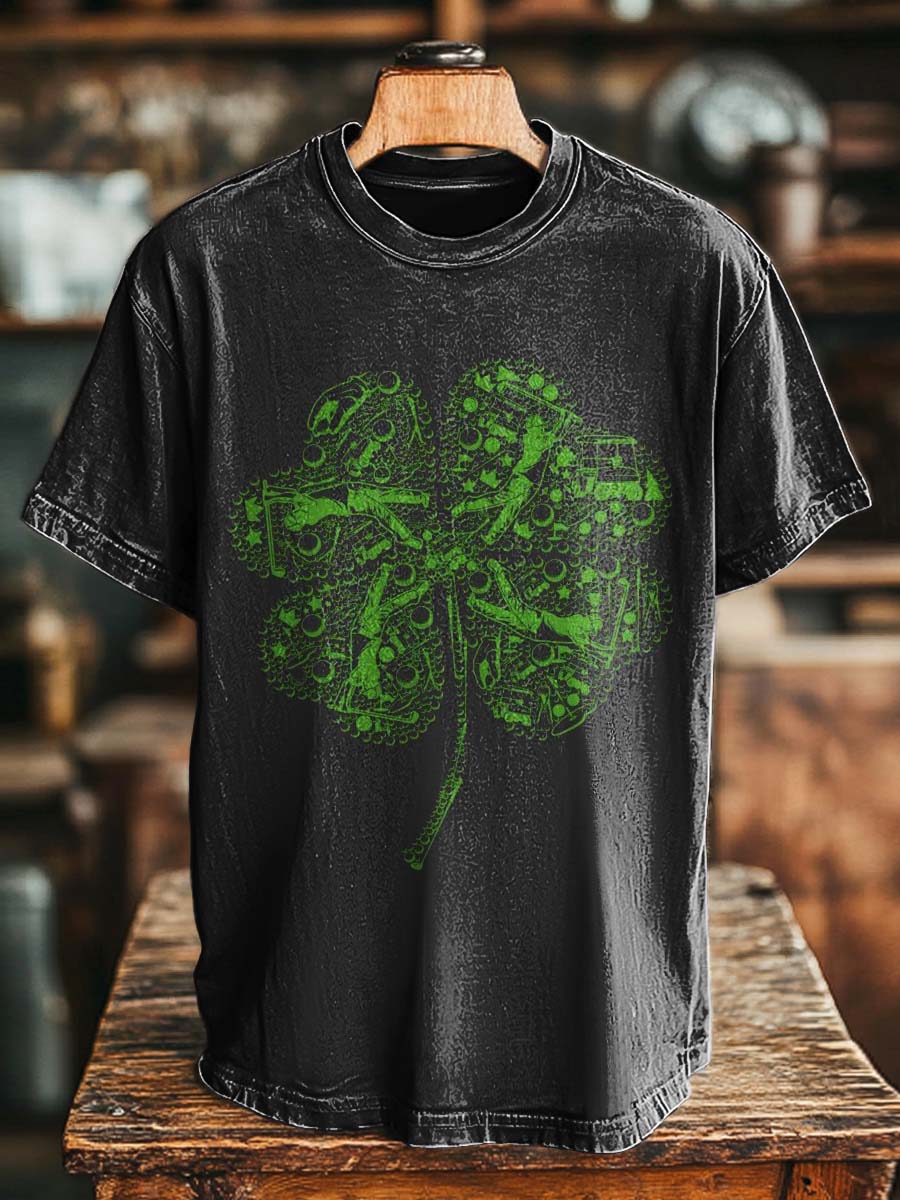 St. Patrick's Day Abstract Shamrock Print Casual Short-Sleeve T-Shirt