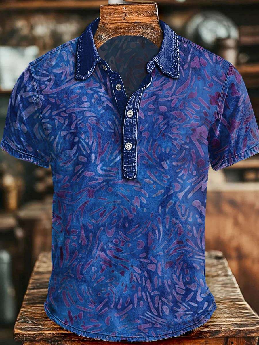 Retro Floral Print Casual Short-Sleeve Polo Shirt