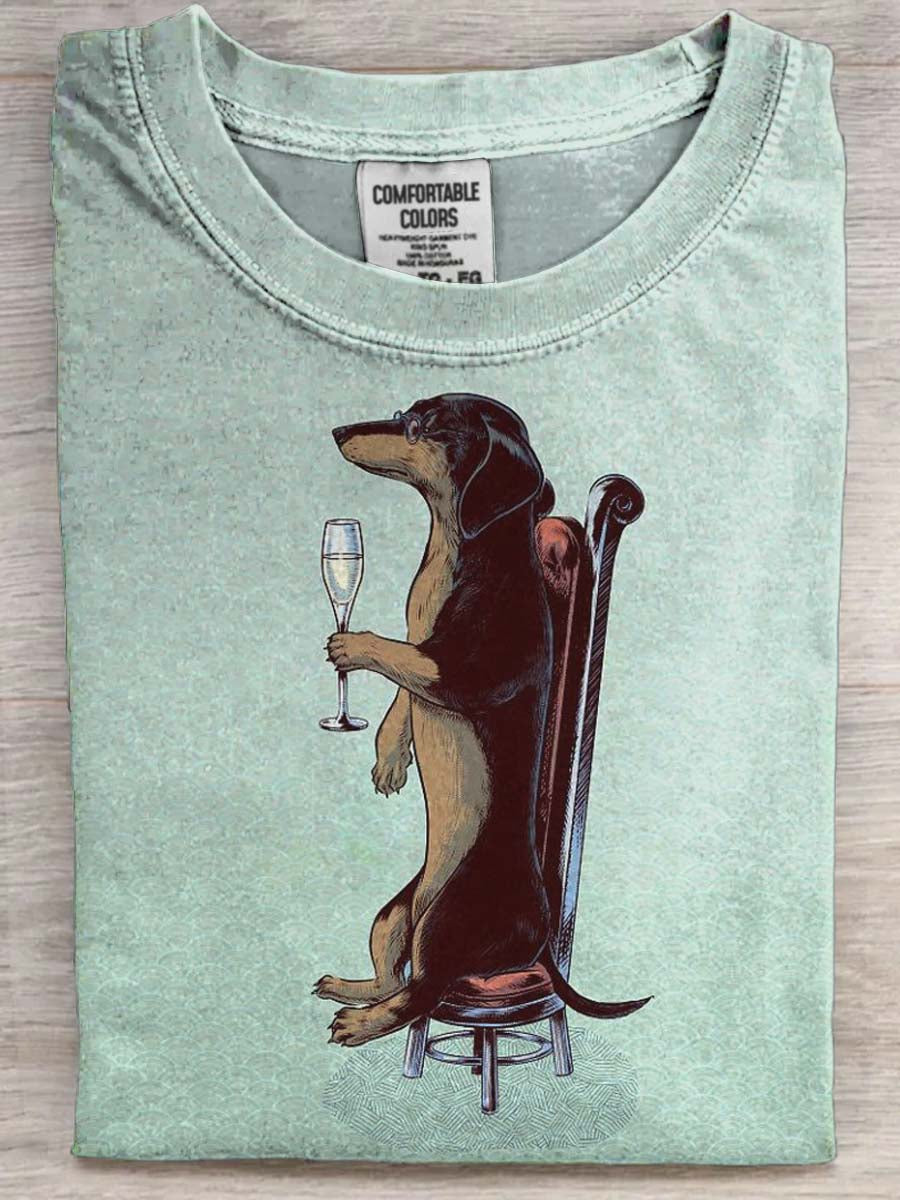 Champagne Dachshund Print Casual Short-Sleeve T-Shirt