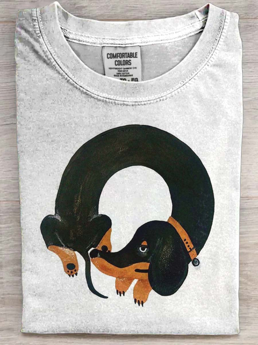 Funny Dachshund Print Casual Short-Sleeve T-Shirt