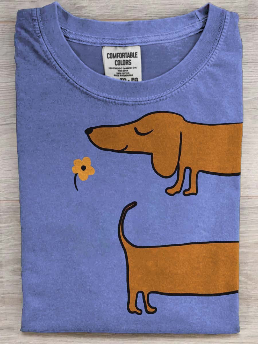 Cute Dachshund Print Casual Short-Sleeve T-Shirt