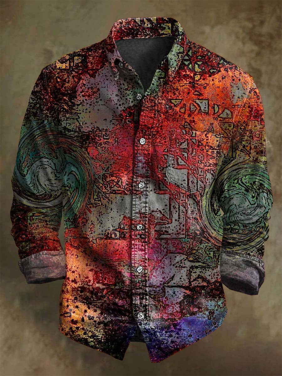 Abstract Spiral Pattern Geometric Print Casual Long-Sleeve Shirt