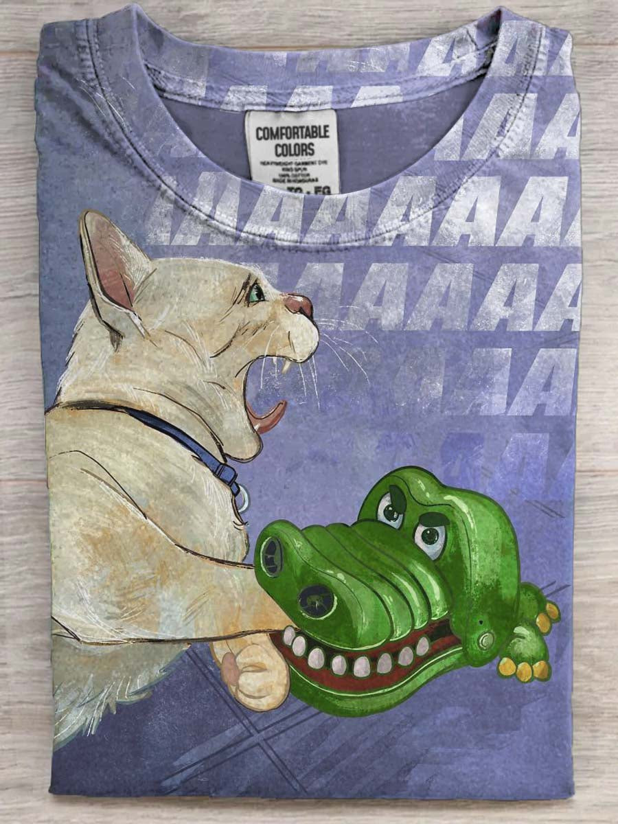 Funny Cat Shark Clip Print Casual Short-Sleeve T-Shirt