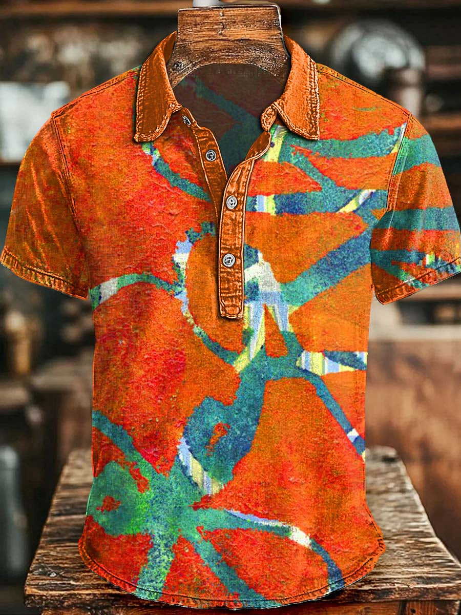 Abstract Split-Line Print Casual Short-Sleeve Polo Shirt