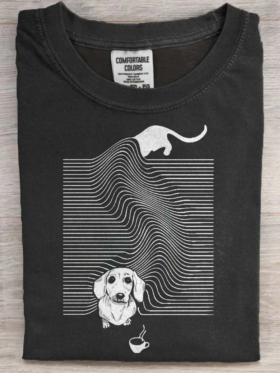 Funny Line Drawing Dachshund Print Casual Short-Sleeve T-Shirt