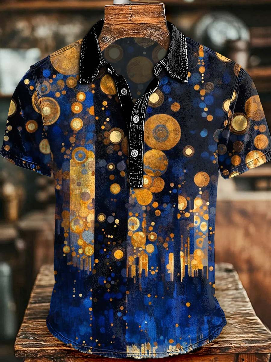 Abstract Urban Imagery Print Casual Short-Sleeve Polo Shirt