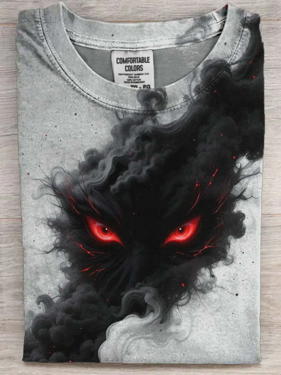 Abstract Black Smoke Cat Print Casual Short-Sleeve T-Shirt