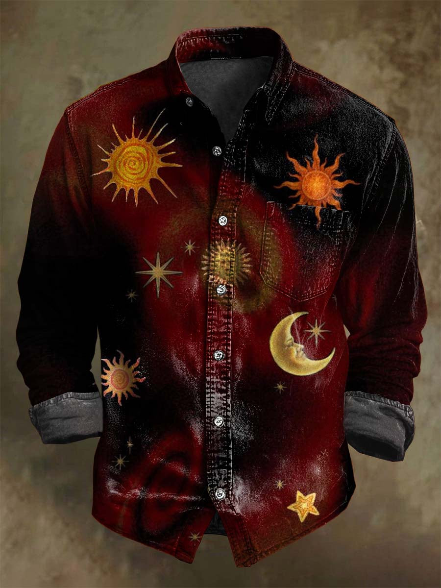 Abstract Mystic Astrology Print Casual Long-Sleeve Shirt