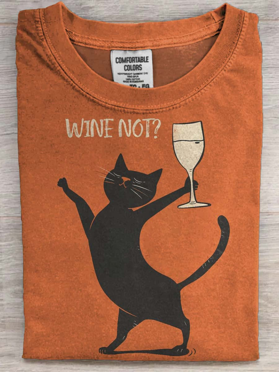 Cat Drinking Print Casual Short-Sleeve T-Shirt