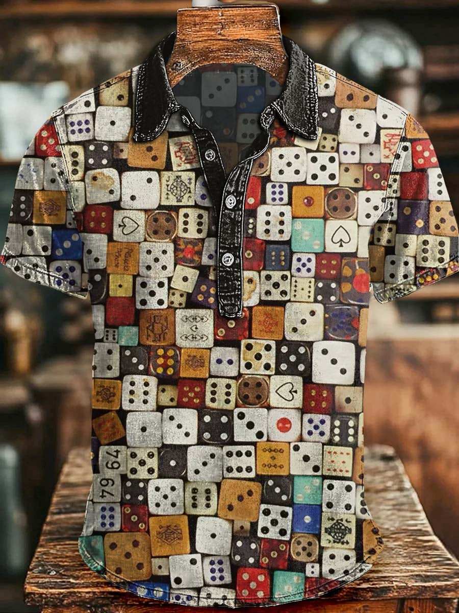 Abstract Dice Casual Short-Sleeve Polo Shirt