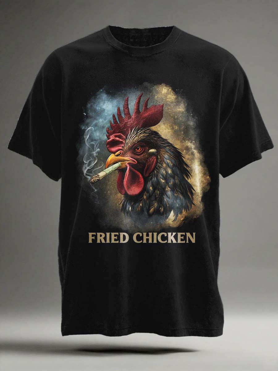 Funny Abstract Chicken Smoking Print Casual Short-Sleeve T-Shirt