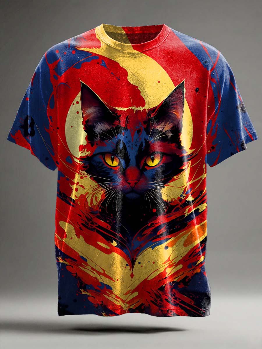 Cool Black Cat Print Casual Short-Sleeve T-Shirt