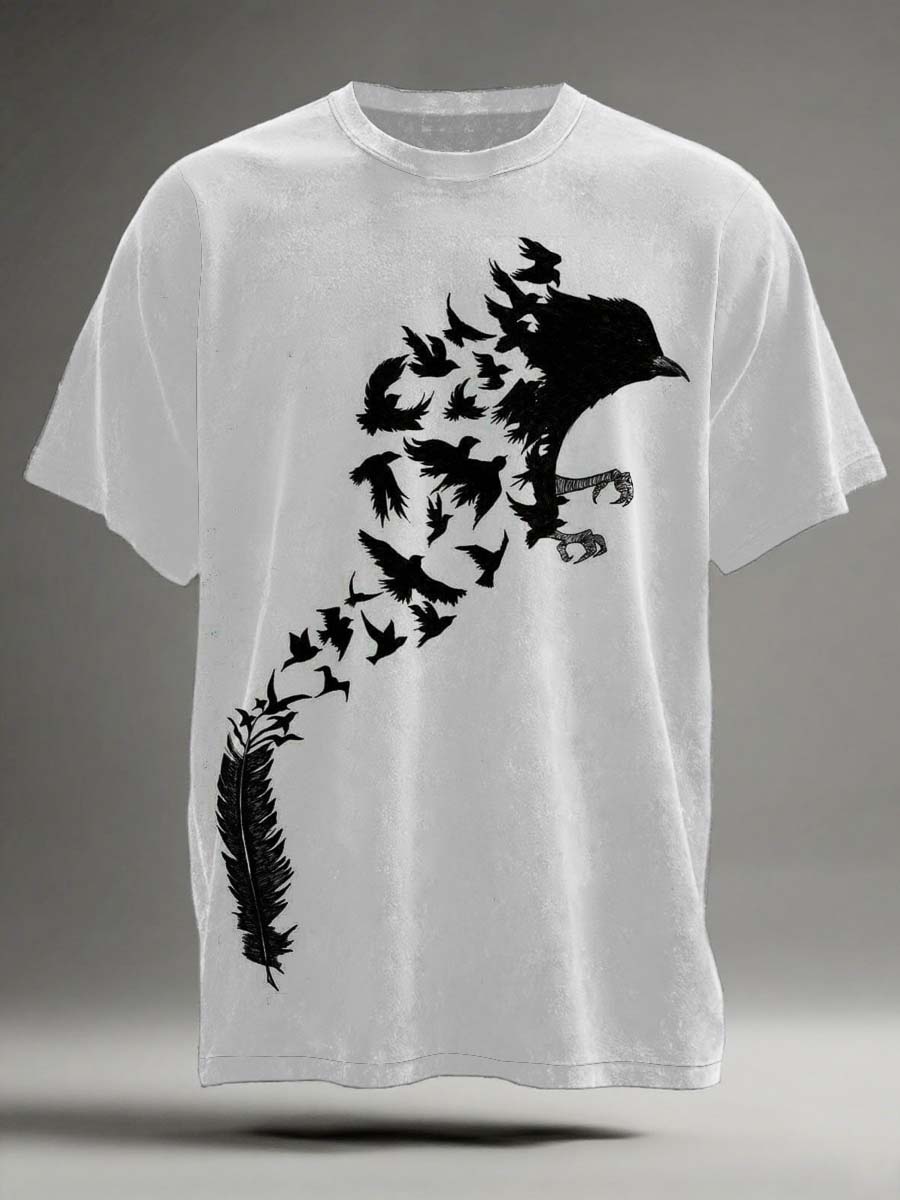 Abstract Crow Print Casual Short-Sleeve T-Shirt