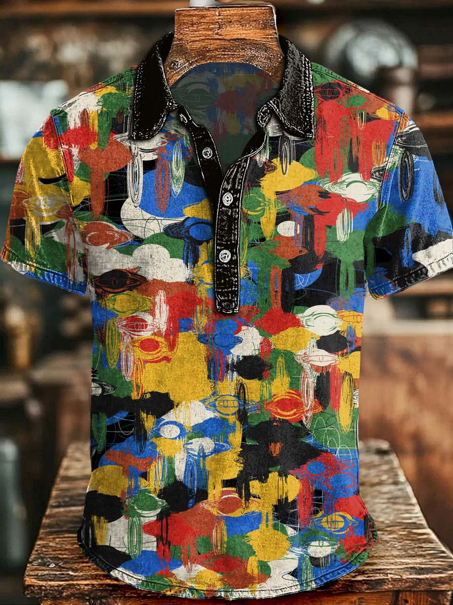 Abstract Street Graffiti Print Casual Short-Sleeve Polo Shirt