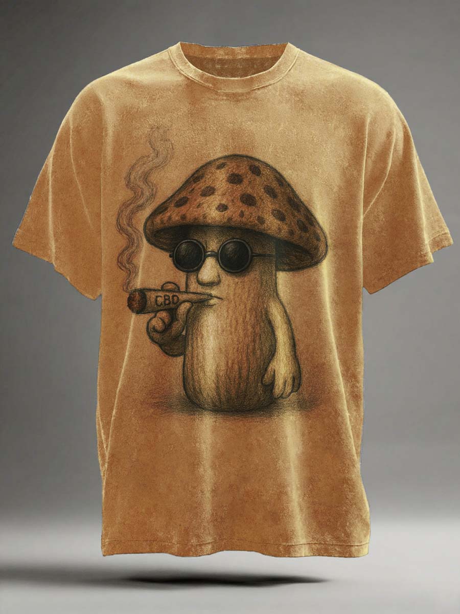 Funny Abstract Mushroom Smoking Print Casual Short-Sleeve T-Shirt