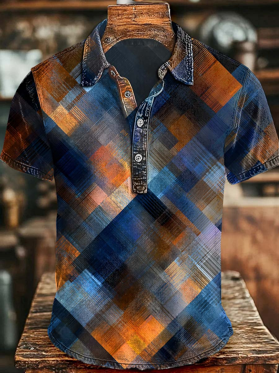 Abstract Geometric Print Short-Sleeve Polo Shirt