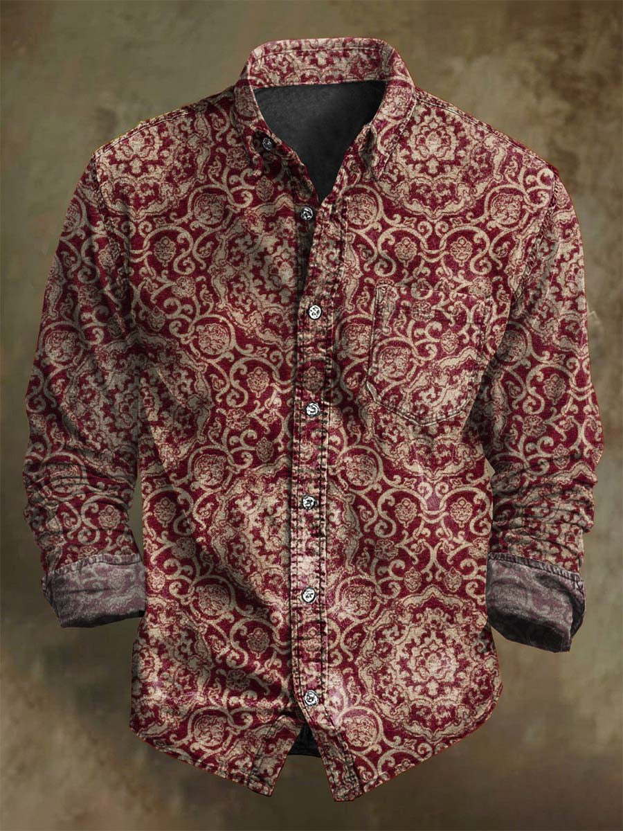 Retro Floral Print Casual Long-Sleeve Shirt
