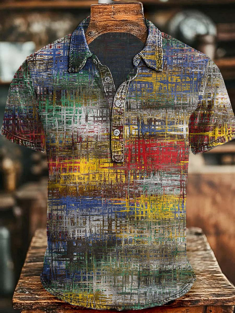 Abstract Geometric Print Short-Sleeve Polo Shirt