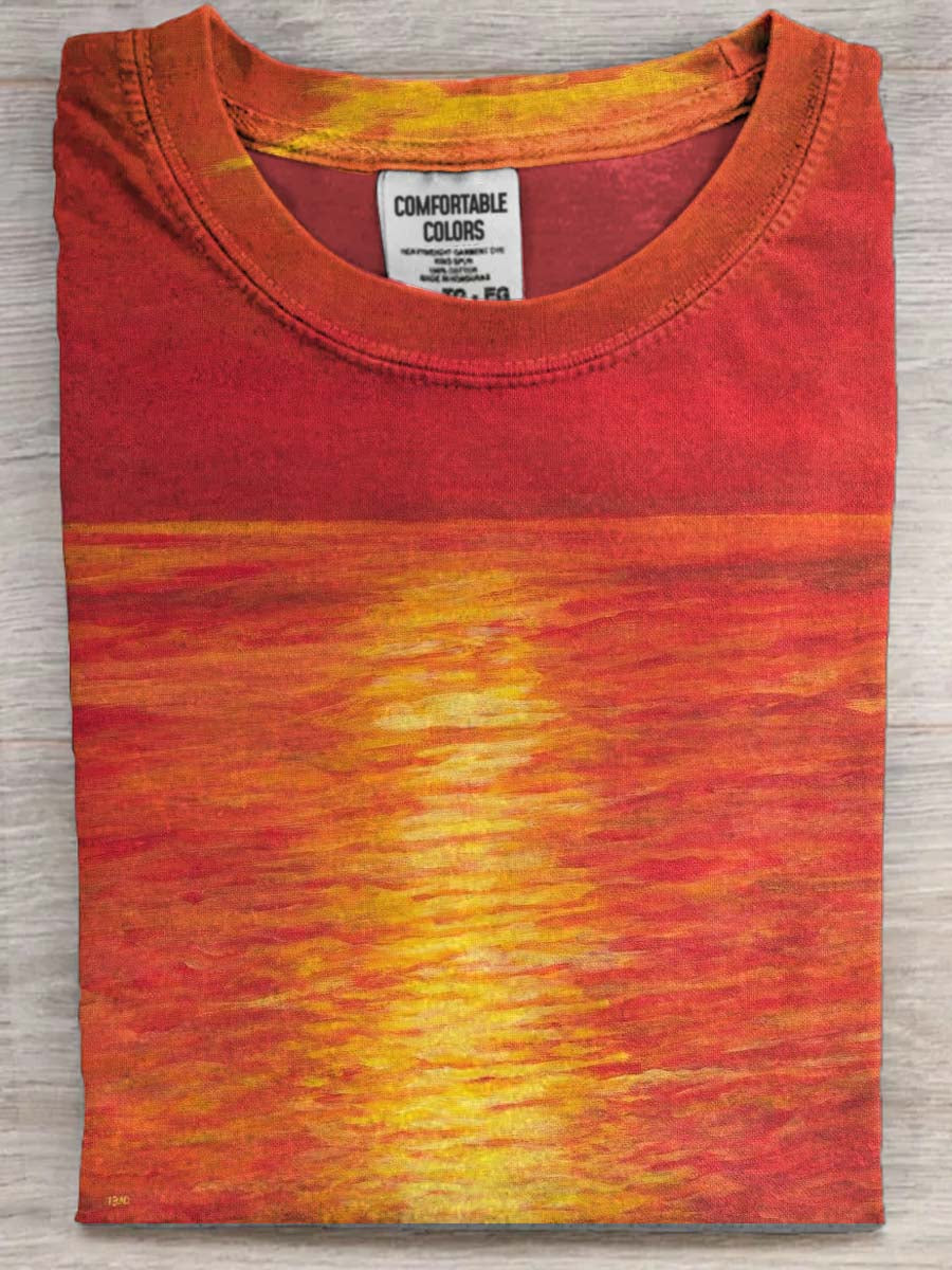 Abstract Sunset Print Casual Short-Sleeve T-Shirt