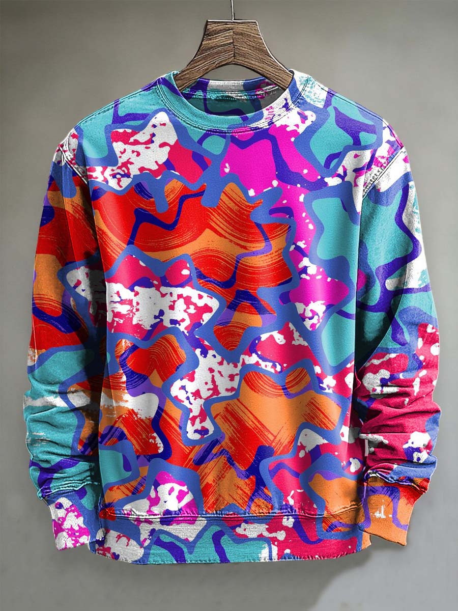 Irregular Abstract Graffiti-Style Print Casual Crewneck Sweatshirt