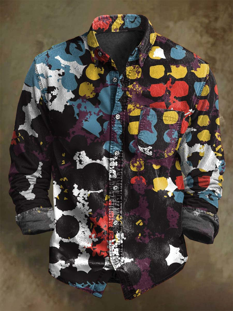 Abstract Splatter-Printed Casual Long-Sleeve Shirt