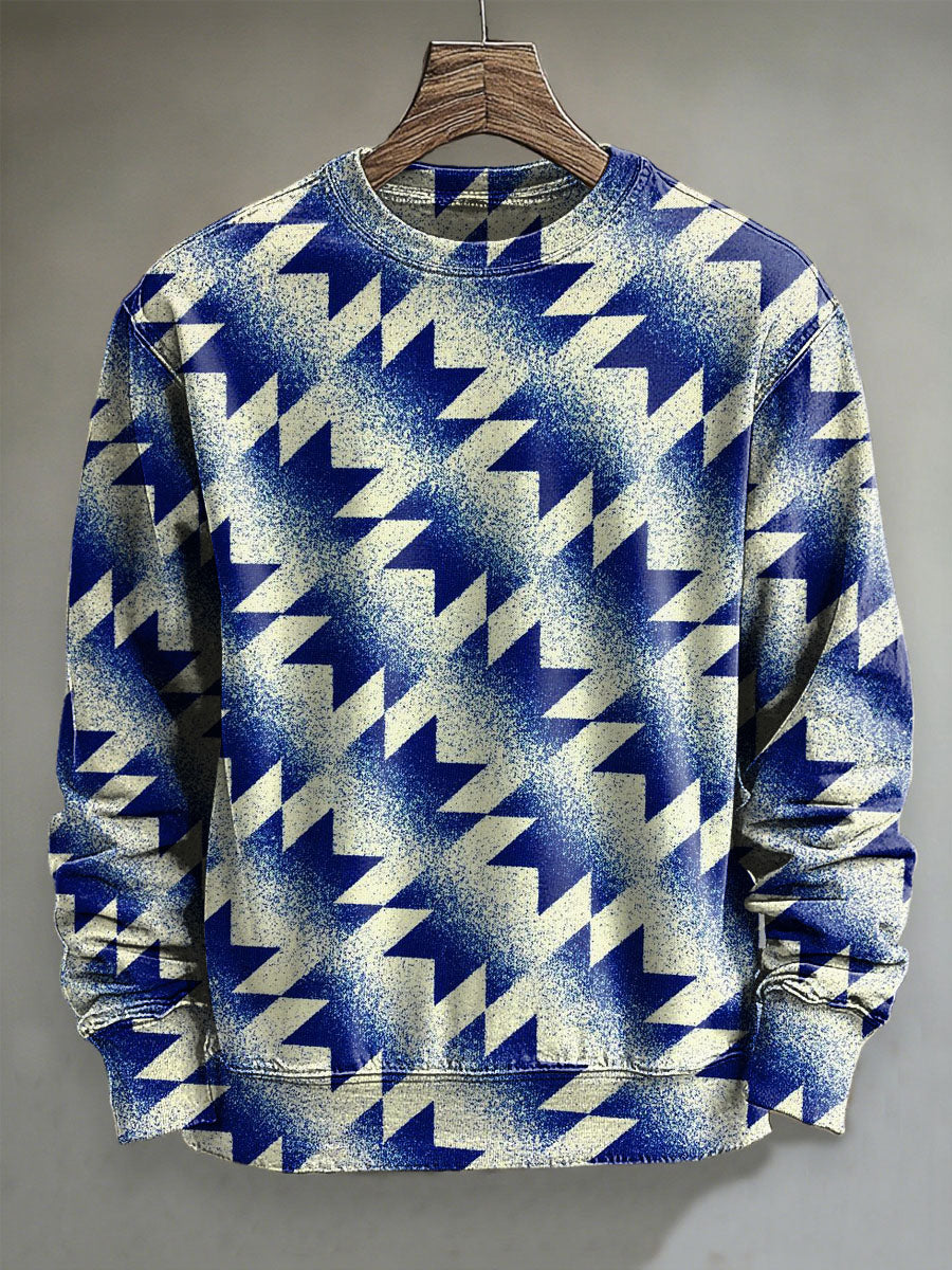Retro Textured Geometric Print Casual Crewneck Sweatshirt
