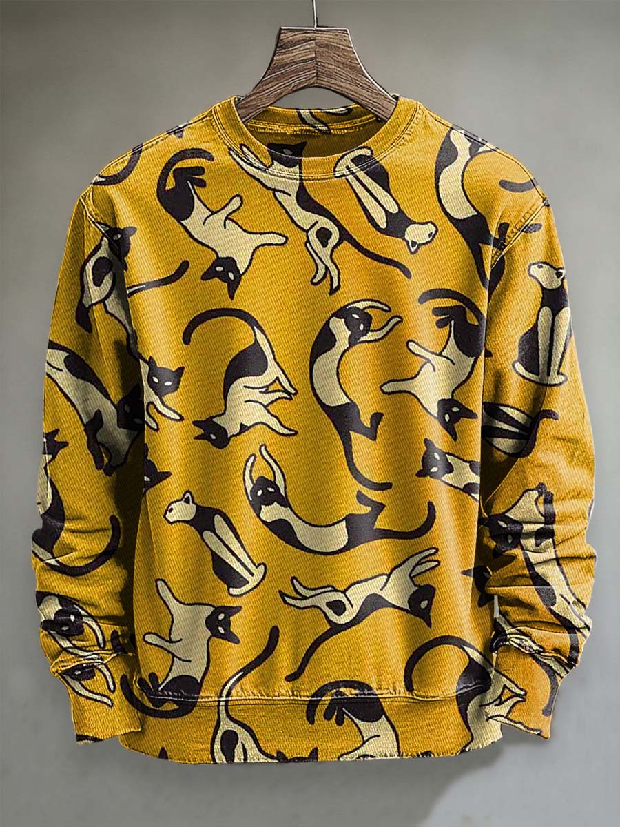 Cute Cat Print Casual Crewneck Sweatshirt