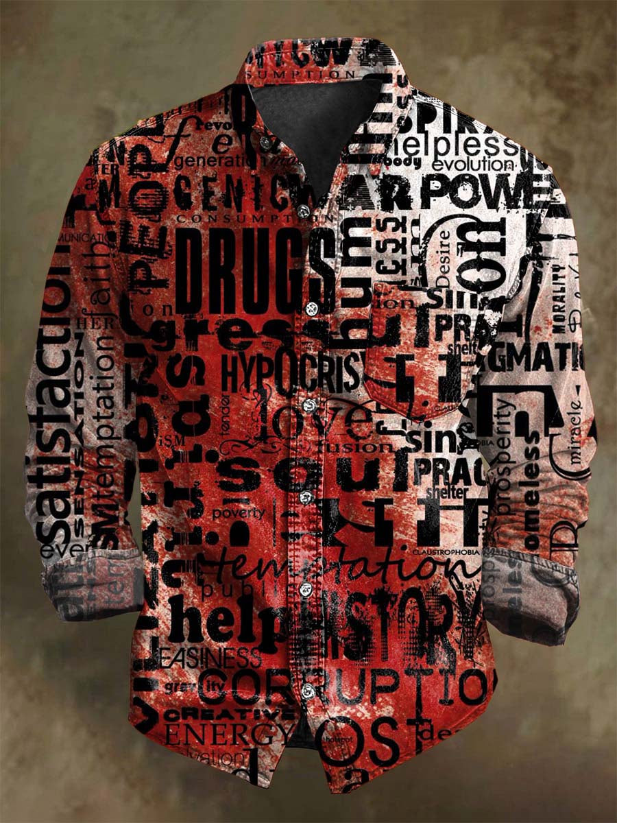 Abstract Street-Style Print Casual Long-Sleeve Shirt