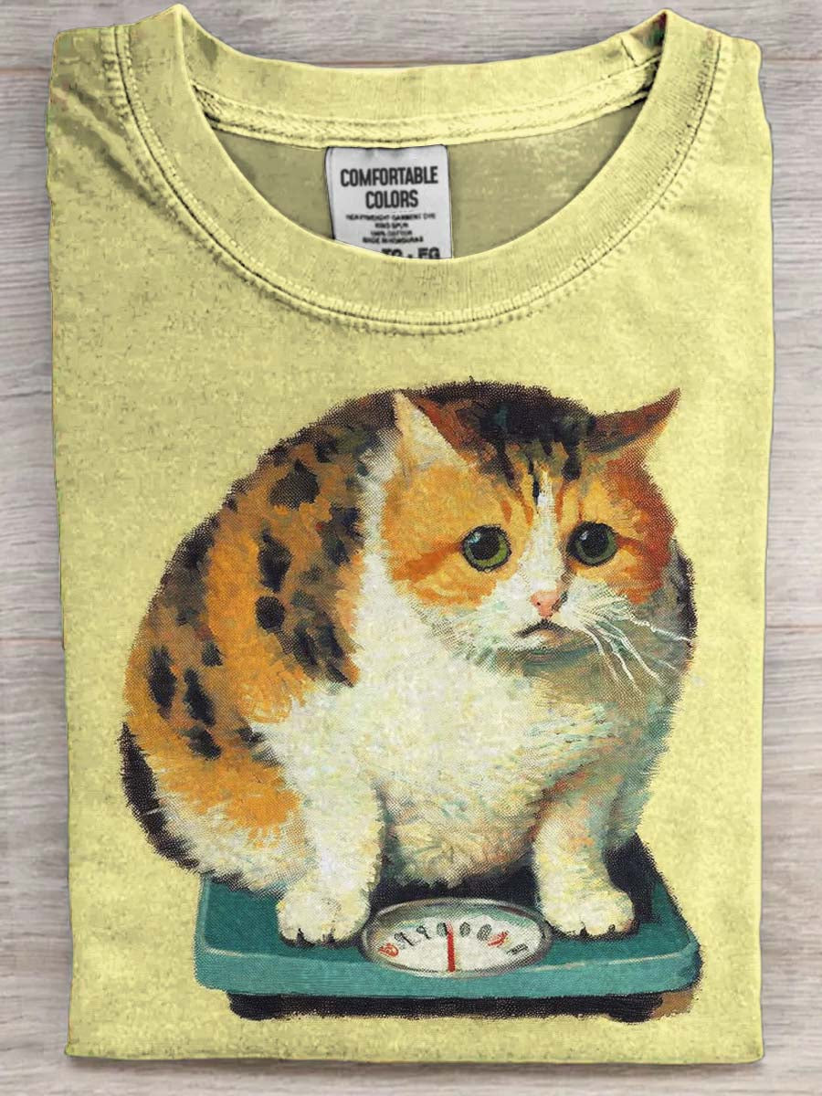 Funny Chubby Cat Print Casual Short-Sleeve T-Shirt
