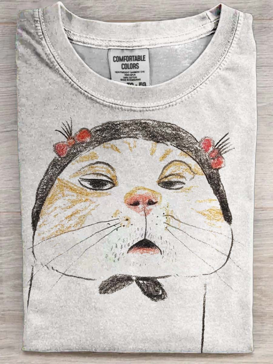 Funny Cat Print Casual Short-Sleeve T-Shirt