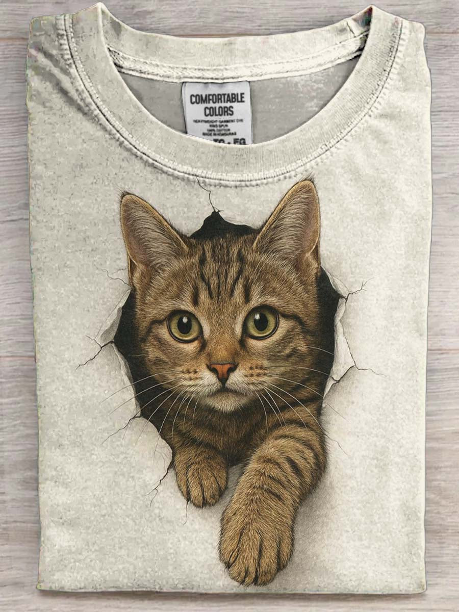 Funny Cat Print Casual Short-Sleeve T-Shirt