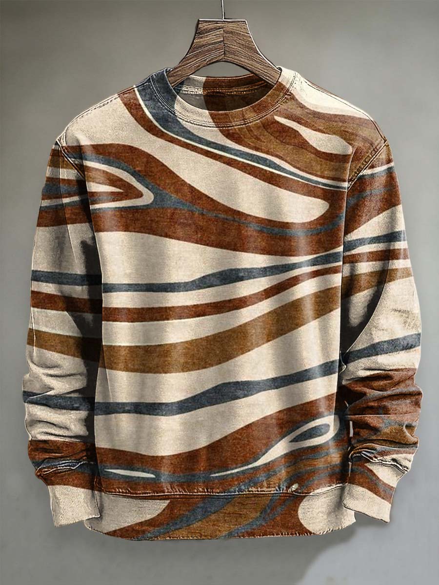 Abstract Multicolor Patchwork Striped Print Casual Crewneck Sweatshirt