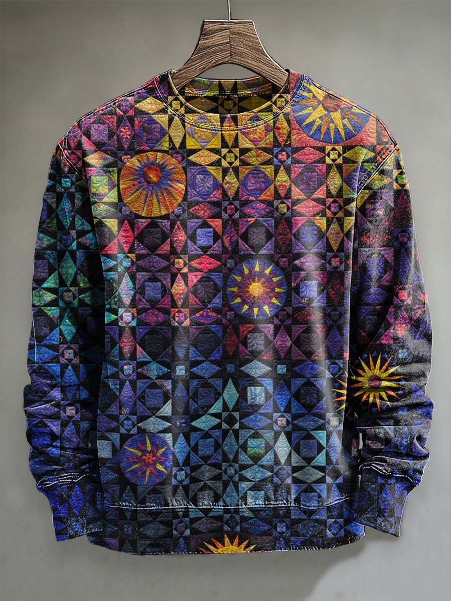 Abstract Geometric Patchwork Print Casual Crewneck Sweatshirt