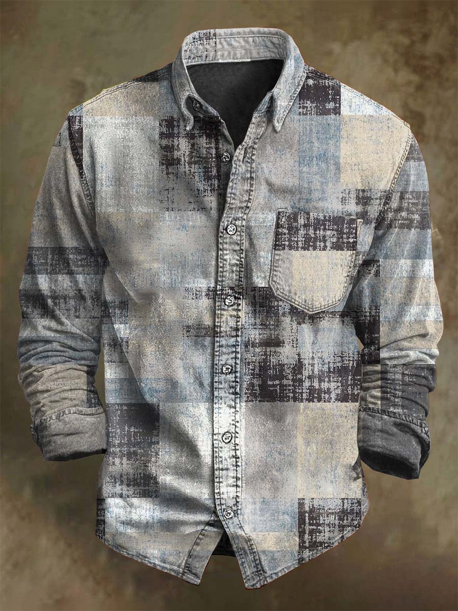 Abstract Retro Geometric Print Casual Long-Sleeve Shirt
