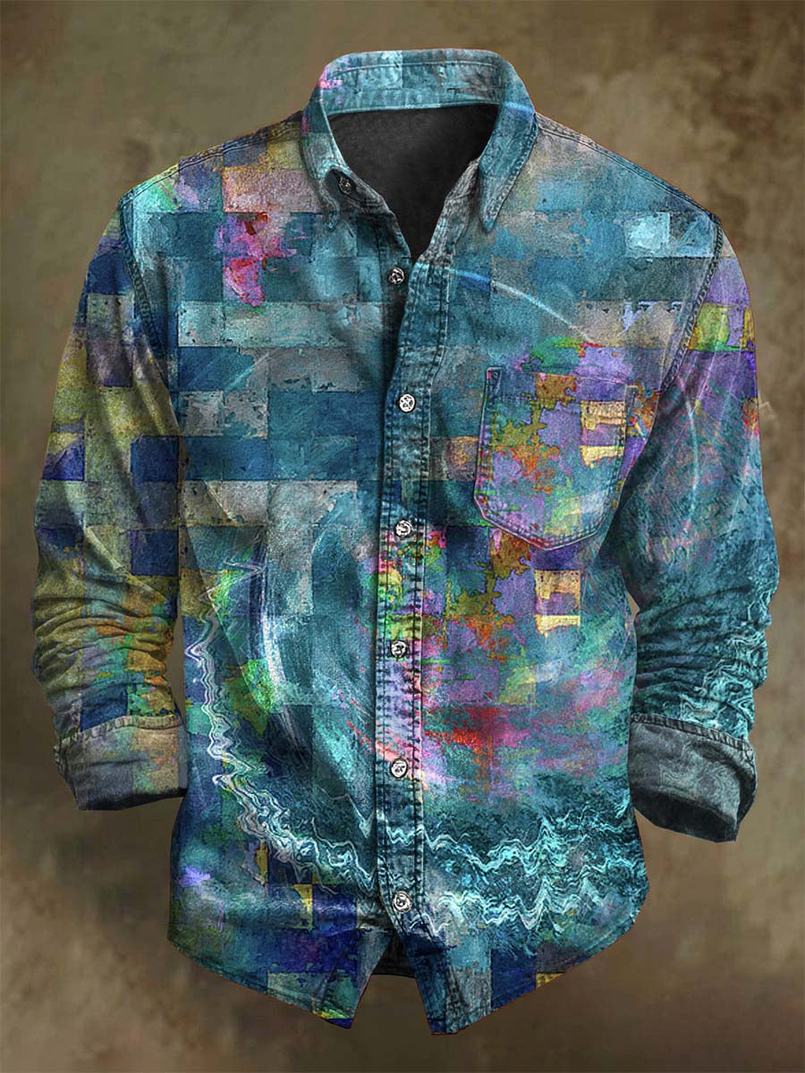 Abstract Geometric Art Print Casual Long-Sleeve Shirt