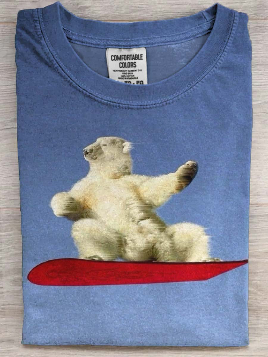 Funny Skiing Polar Bear Print Casual Short-Sleeve T-Shirt