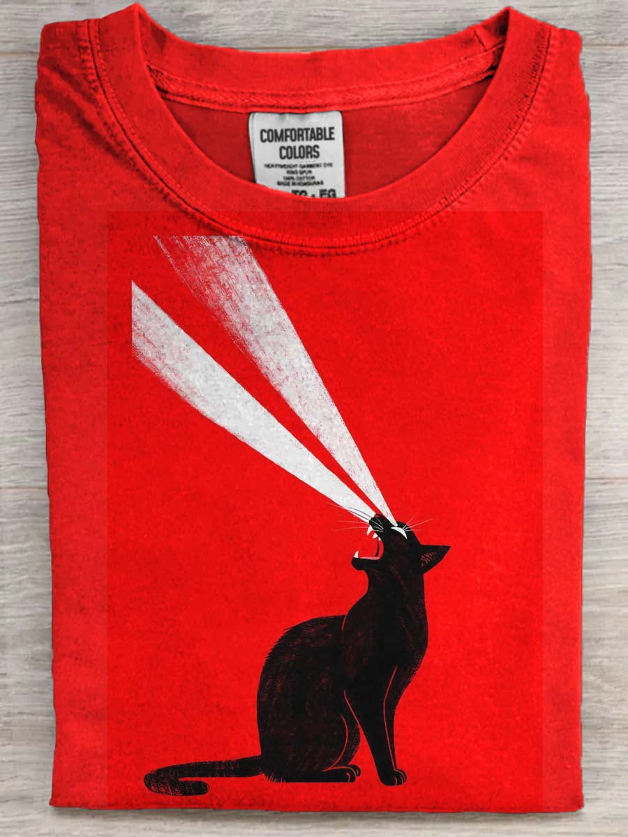 Screaming Cat Print Casual Short-Sleeve T-Shirt