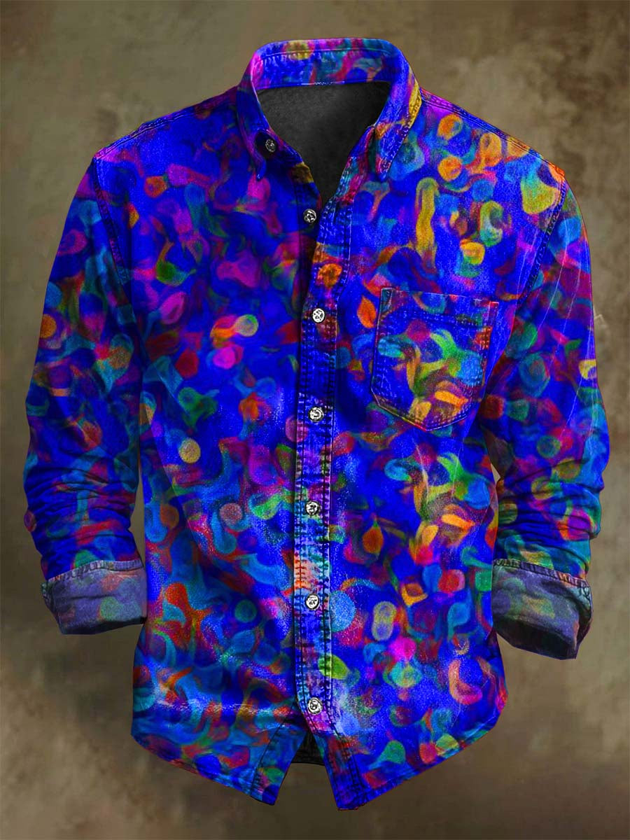 Digital Fluid Abstract Print Casual Long-Sleeve Shirt