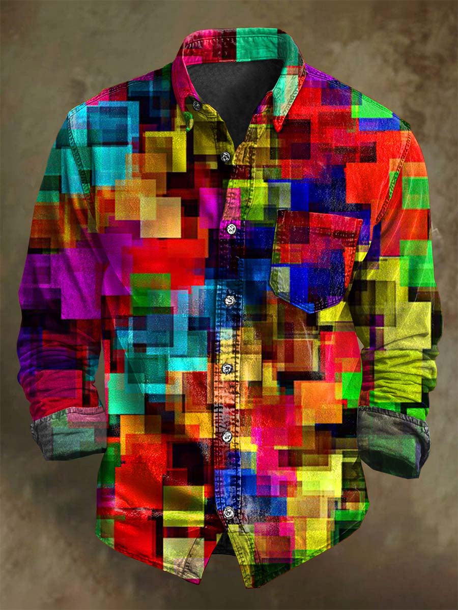 Abstract Colorful Geometric Print Casual Long-Sleeve Shirt