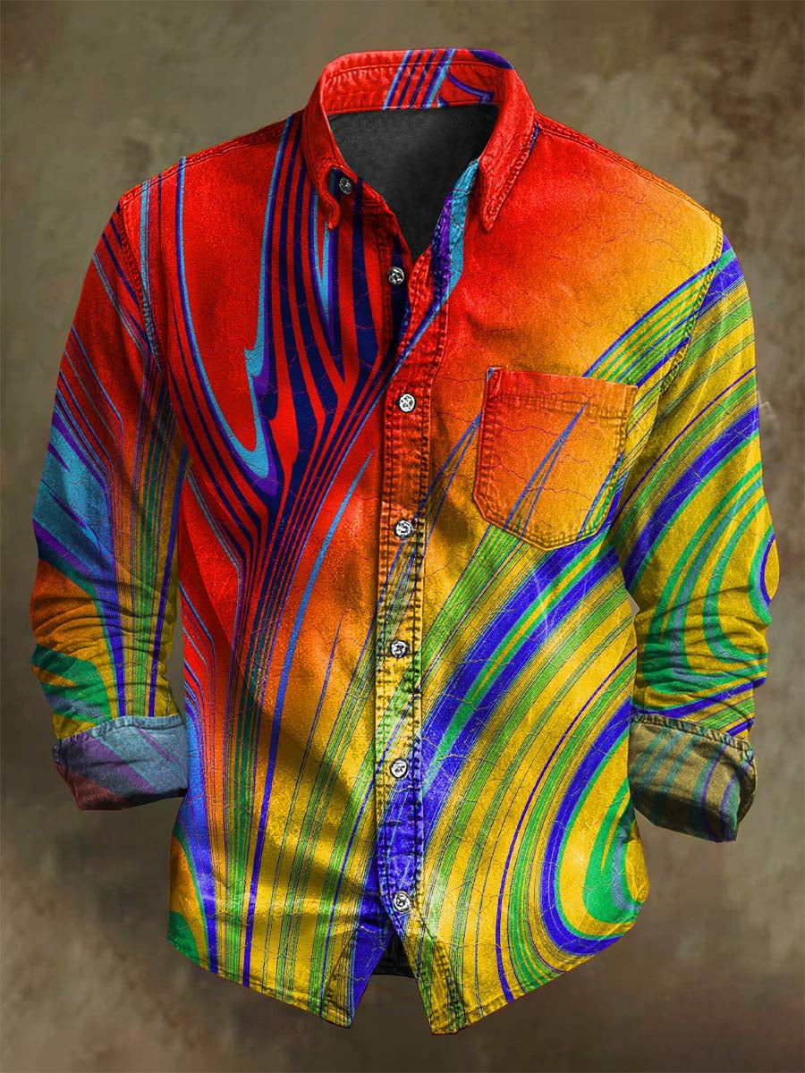 Abstract Fluid Art Crack Texture Print Casual Long-Sleeve Shirt