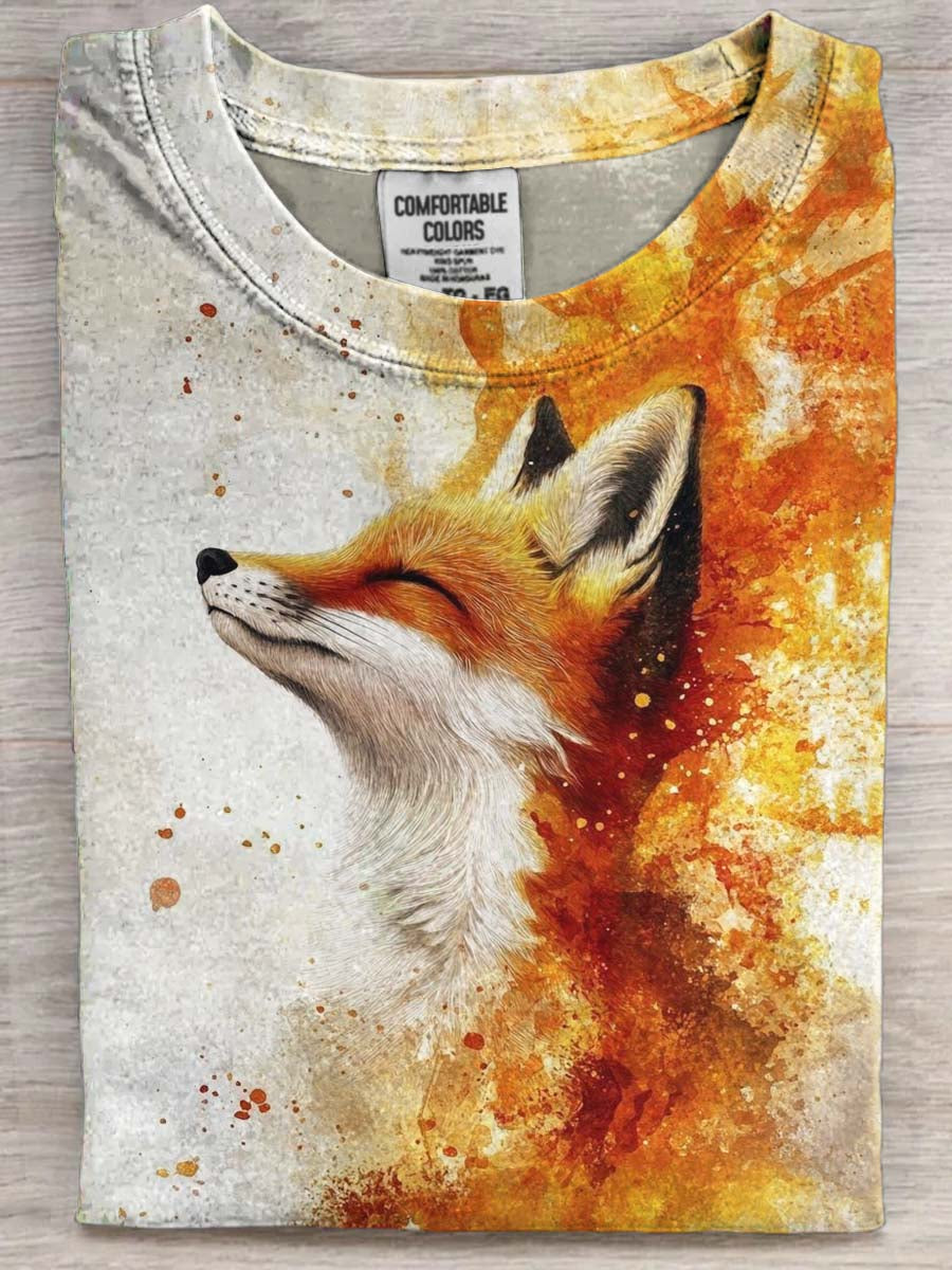 Abstract Fox Print Casual Short-Sleeve T-Shirt