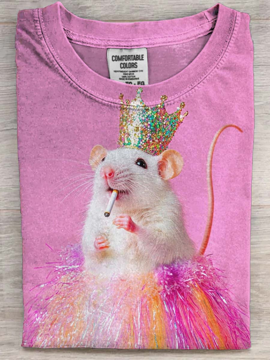 Funny Smoking Hamster Print Casual Short-Sleeve T-Shirt