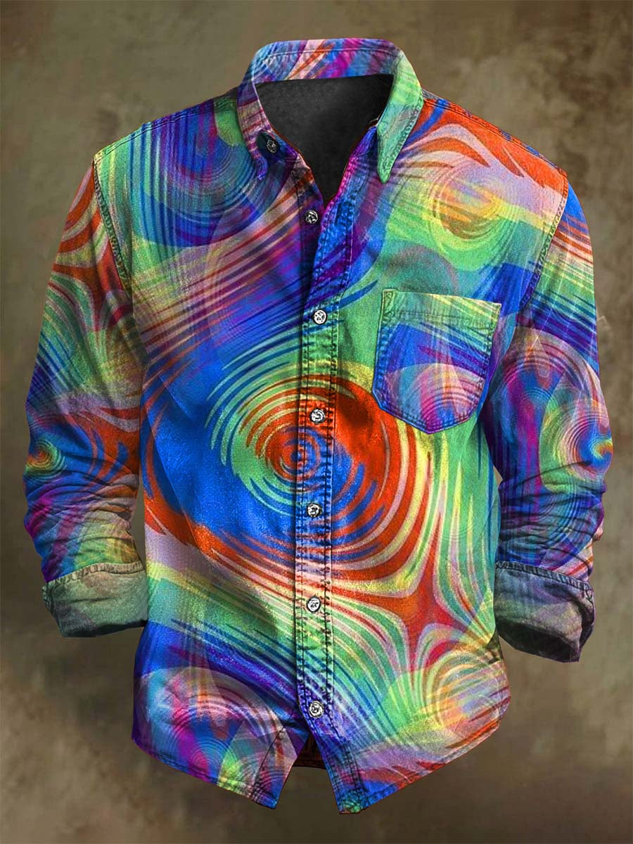Abstract Spiral Swirl Print Casual Long-Sleeve Shirt
