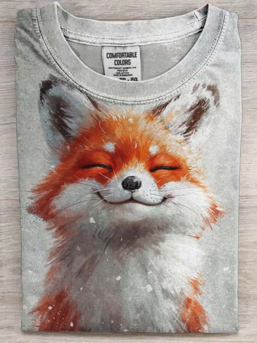 Winter Fox Print Casual Short-Sleeve T-Shirt