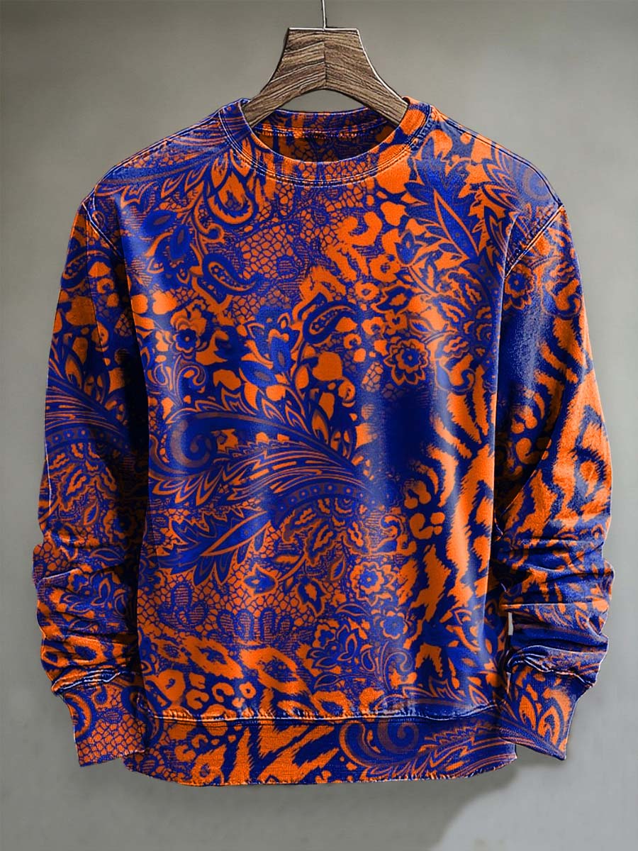 Abstract Leopard Floral Print Casual Crewneck Sweatshirt