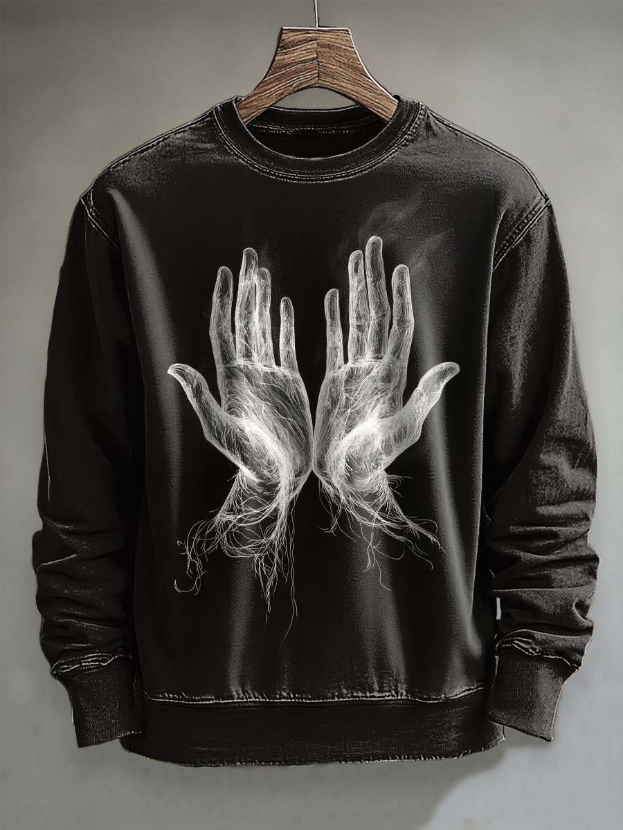 Abstract Hand-Printed Casual Crewneck Sweatshirt