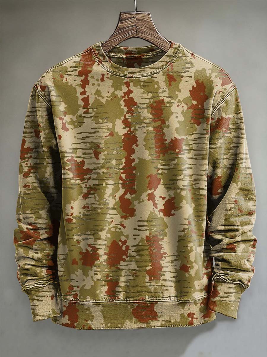Abstract Camouflage Print Casual Crewneck Sweatshirt