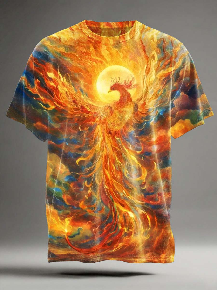 Abstract Flame Phoenix Print Casual Short-Sleeve T-Shirt