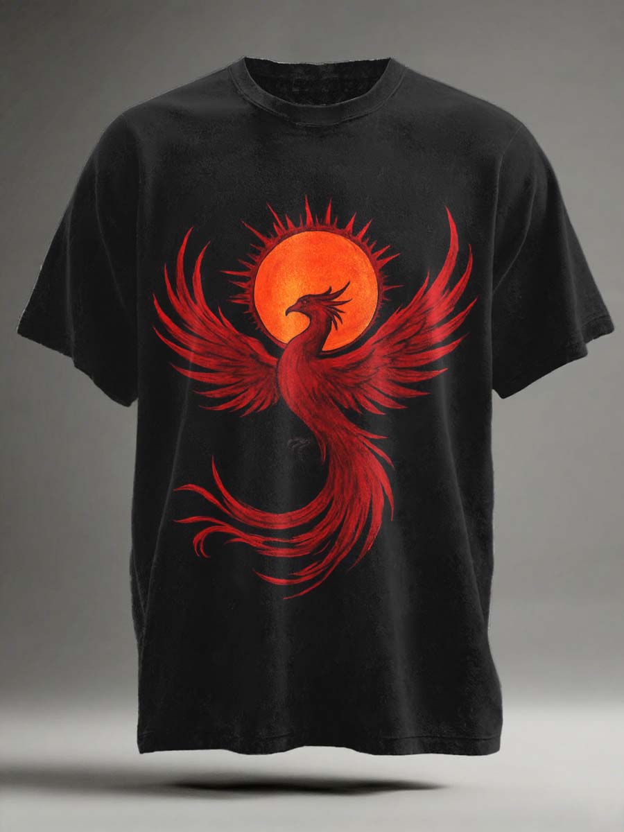 Abstract Sun Phoenix Print Casual Short-Sleeve T-Shirt