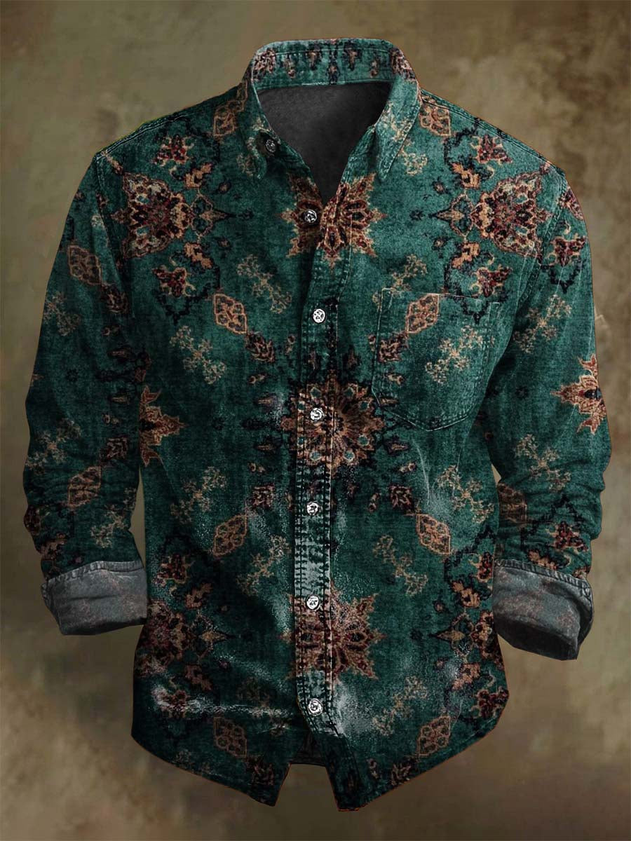 Retro Floral Print Casual Long-Sleeve Shirt